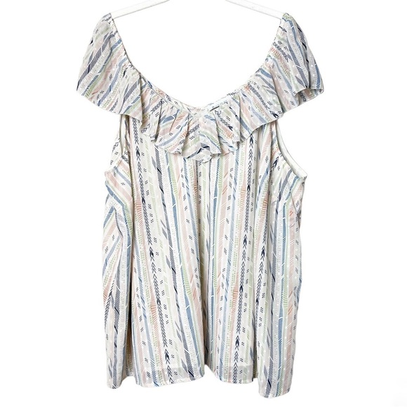 Skies Are Blue ruffle boho top 2X stripe blouse shirt sleeveless white spring - Picture 1 of 11